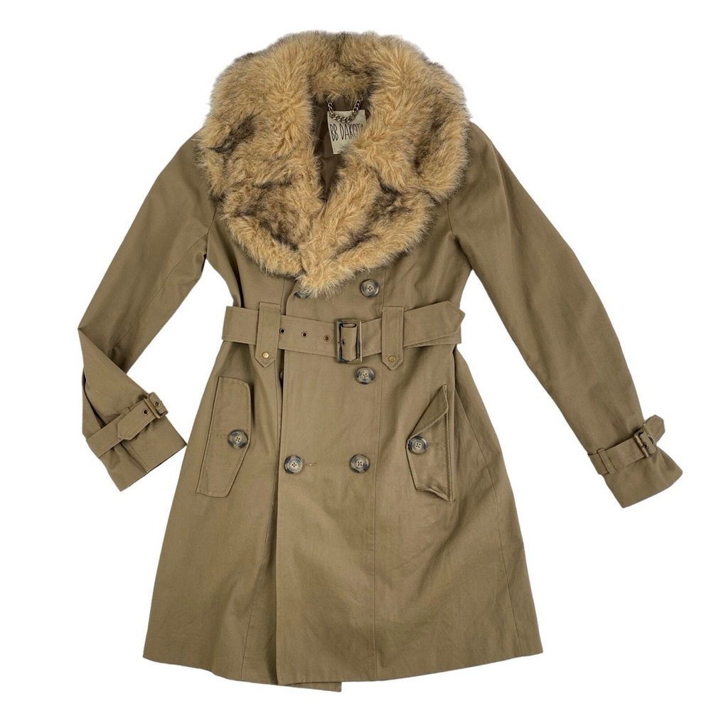 BB Dakota Faux Fur Collar Trench Coat Size Medium
